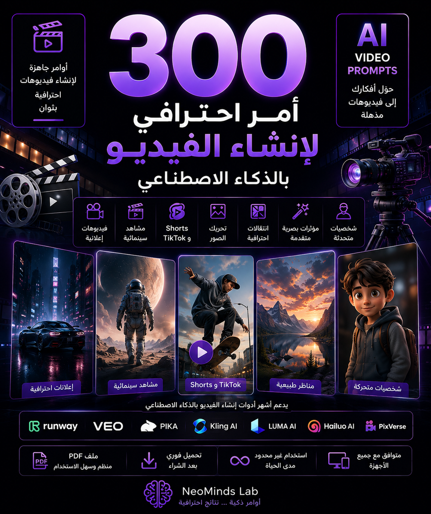 حزمة 300 أمر احترافي لإنشاء الفيديو بالذكاء الاصطناعي